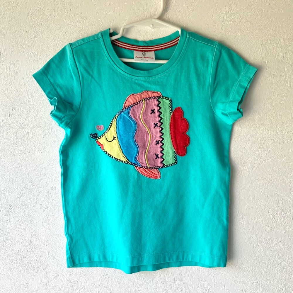 Hanna Andersson Teal Fish Appliqué Tee Shirt 6-7